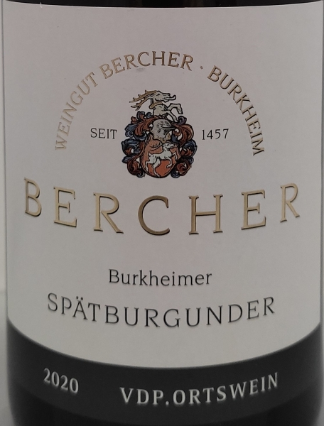 Weingut Bercher Burkheimer Spätburgunder 2020 QbA Baden trocken, Kaiserstuhl, Rotwein 0,75l